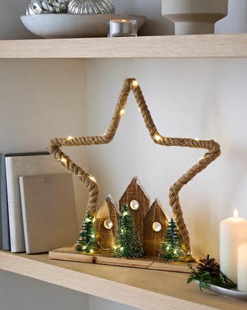 Lit Jute Rope Star Decoration