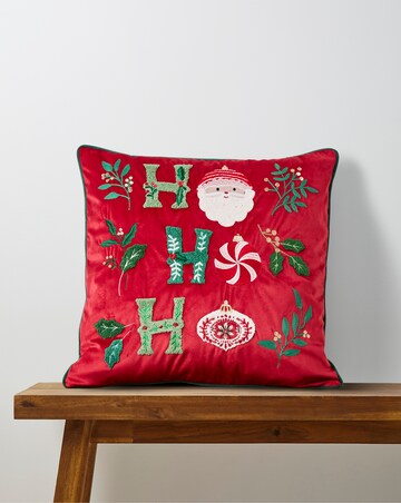 Ho Ho Ho Embroidered Velvet Christmas Cushion