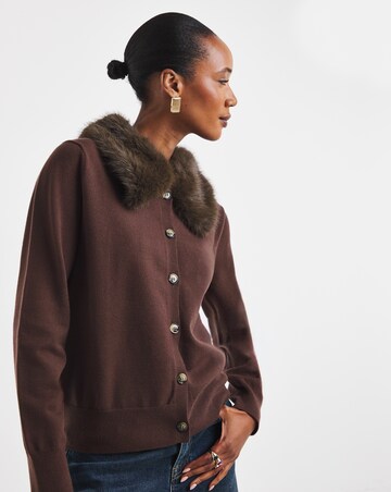 Faux Fur Collar Cardigan