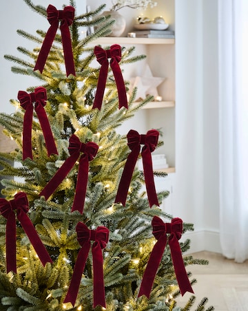Burgundy Velvet Bow Decorations - Set of 8