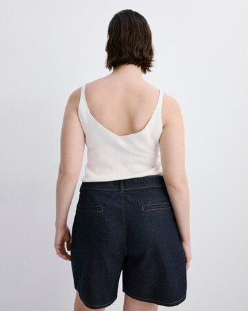 Mango Mid- Rise Denim Bermuda Shorts With Pleats