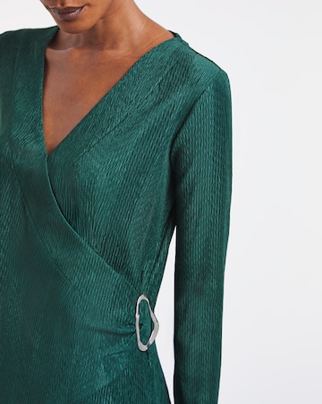 Green V Neck Silver Trim Longline Top