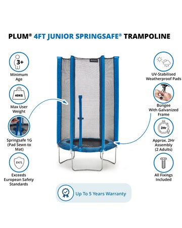 Plum 4ft Junior Springsafe Trampoline & Enclosure - Blue