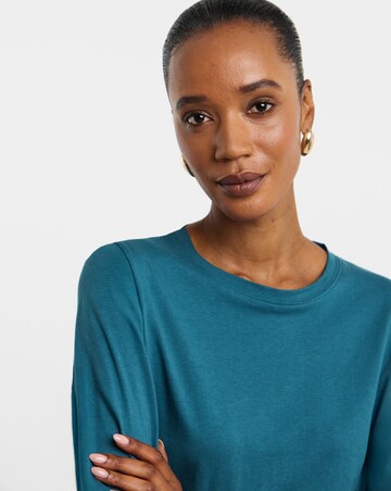 Blue Longline Curved Hem 3/4 Sleeve Top