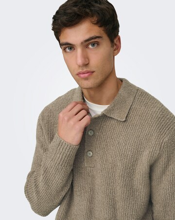 Only & Sons Dale Relaxed Long Sleeve Knitted Polo - Walnut