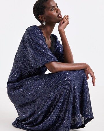 Navy Sequin Lace Trim Dress