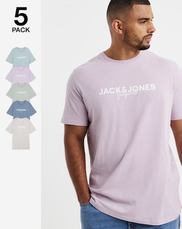 Jack & Jones Summer Logo T-Shirt 5 Pack - Multi