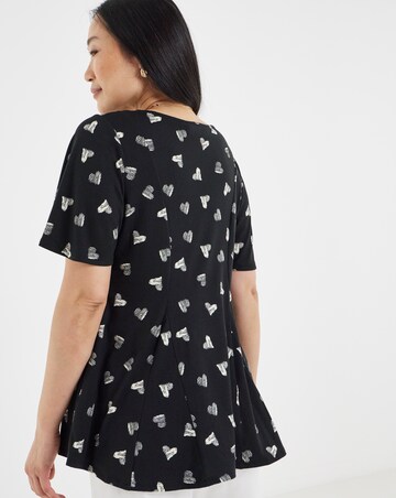 Black Heart Scoop Neck Angel Sleeve Longline Top