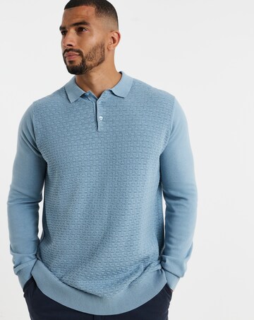 Textured Long Sleeve Knitted Polo