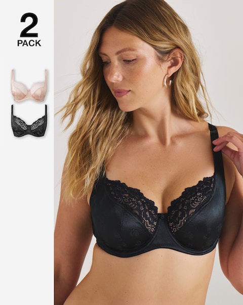 Pretty Secrets (2 Pack) Laura Full Cup Wired Bras (B-H) Black/Blush