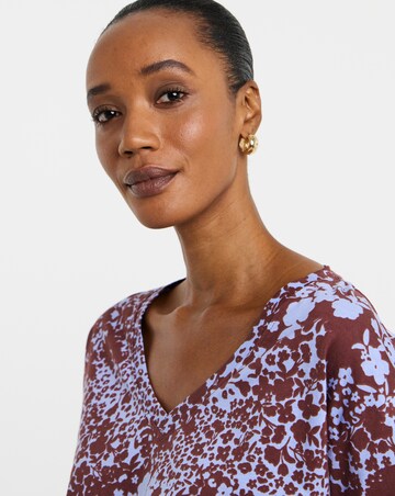 Floral Print 3/4 Sleeve Slouch V-Neck Longline Top