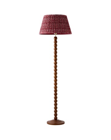 ValueLights Bobble Walnut Floor Lamp with Burgundy Floral Pleated Shade