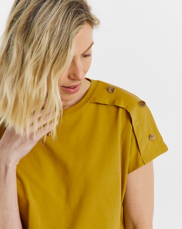 Mustard Button Shoulder Bubble Hem Top