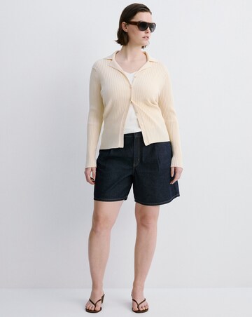 Mango Mid- Rise Denim Bermuda Shorts With Pleats