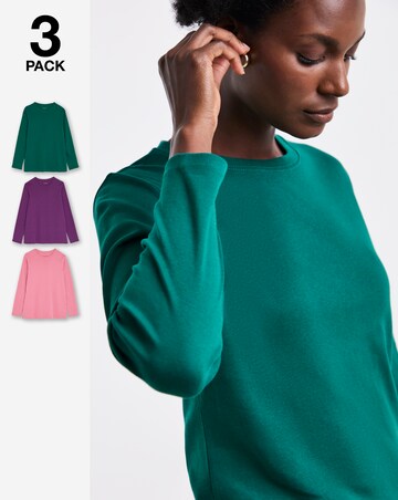 Purple, Teal And Pink 3 Pack Crew Neck Long Sleeve T-Shirt