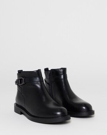 Jazz Leather Flat Buckle Ankle Boots - Wide Fit (E)