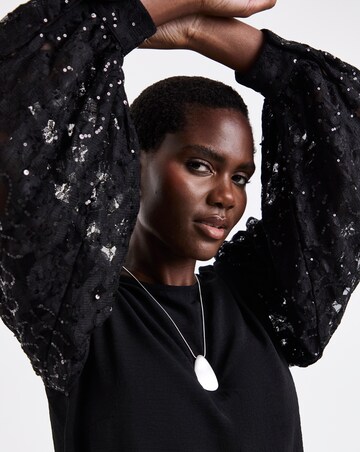 Black Sequin Lace Sleeve Top