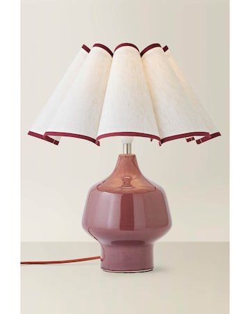 ValueLights Jamie Burgundy Table Lamp with Scallop Trim Shade