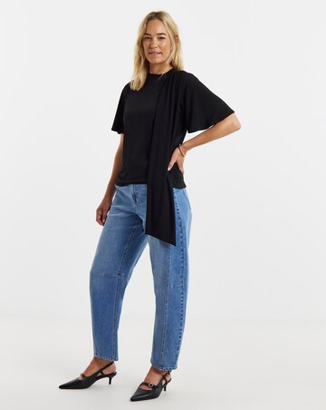 Black Drape Tie Angel Sleeve Top
