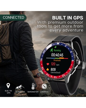 Rotary AMOLED GPS Calling Black Silicone Smart Watch