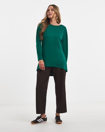 Pine Green Crew Neck Long Sleeve Dipped Back Top