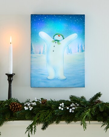 The Snowman with Northern Lights Lit Canvas