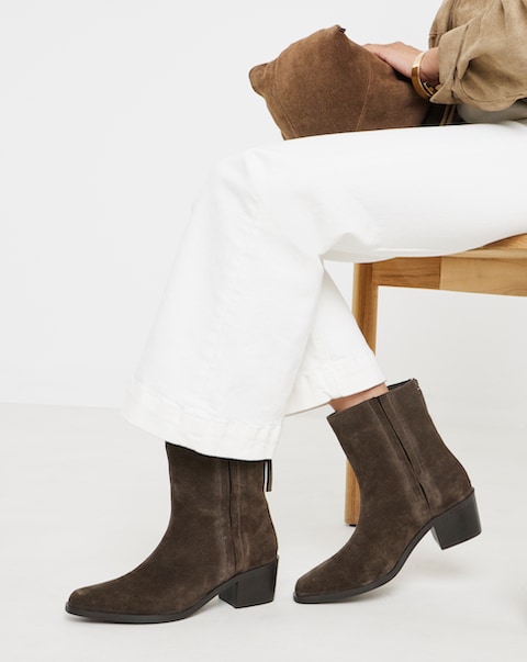 New In - Leather Heeled Ankle Boots Ex Wide