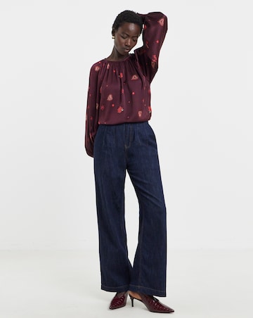 Purple Satin Raglan Exaggerated Sleeve Blouse