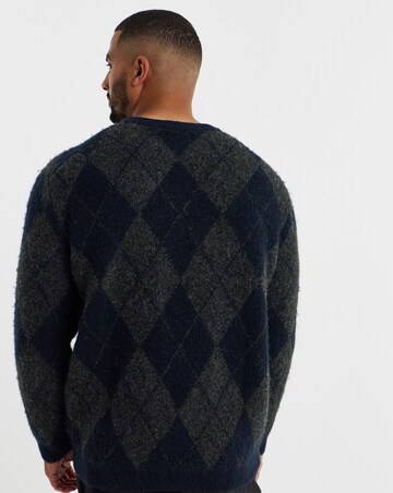 Jack & Jones Premium Blasimon Souffle Crew Neck Knit Argyle Jumper - Navy/Grey