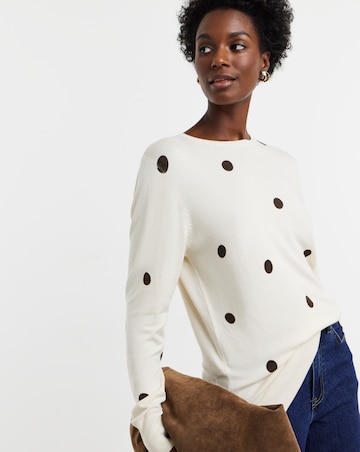 Spot Print Fine Knit Crew Neck Jumper