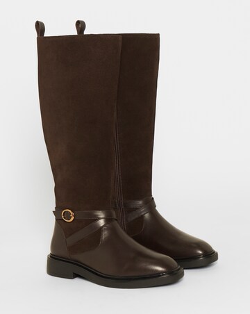 Chyna Leather Suede Mix Knee High Riding Boots - Wide Fit (E) & Curvy Calf