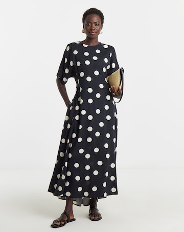 Mono Spot Print Cinched Waist Dress