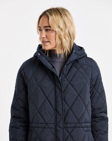 Navy Hooded Quilted Coat