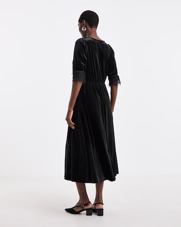 Black Velour Lace Trim Dress