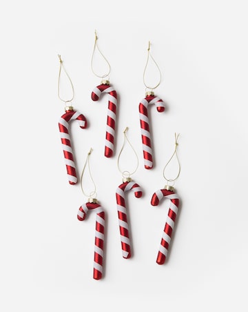 Set of 6 Glass Hanging Candy Canes