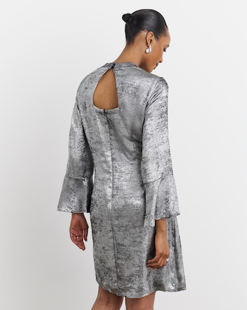 Joanna Hope Silver Foil Fluted Sleeve Dress