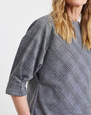 Grey Checked Raglan Sleeve Top