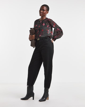 Printed Blouson Sleeve Collarless Georgette Blouse