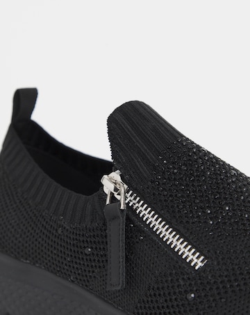 Cushion Walk Sparkle Fly Knit Side Zip Trainers - Wide Fit (E)