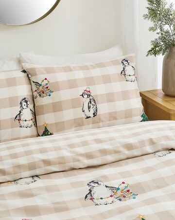 Festive Penguin Gingham Cotton Blend Duvet Cover Set