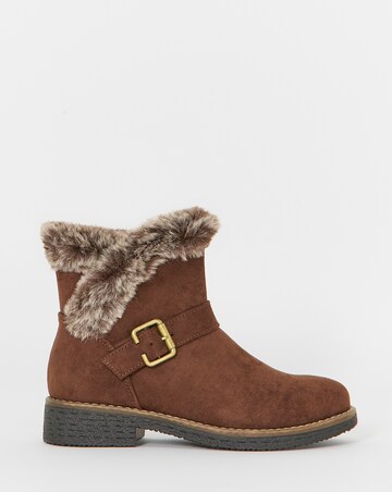 Cushion Walk Faux Fur Cuff Crepe Sole Ankle Boots - Wide Fit (E)