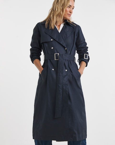 Navy Coated Trench Coat