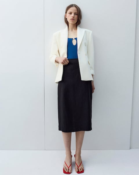 Mango Linen Midi Skirt