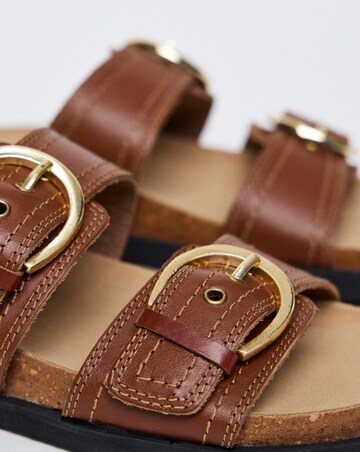 Hanoi Leather Double Buckle Footbed Sandals - Extra Wide Fit (EEE)