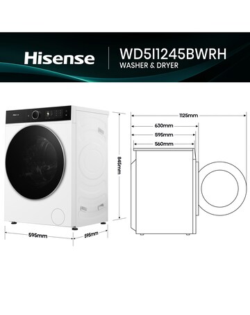 Hisense 5i 12kg / 8kg Heat Pump KitchenFit Washer Dryer White
