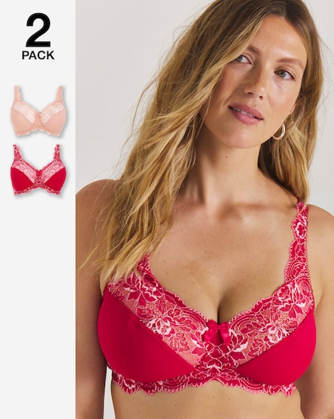 Pretty Secrets (2 Pack) Ella Lace Non Wired Full Cup Bras (C-F) Pink Multi