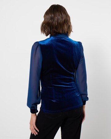 Joe Browns Velour Tie Neck Top With Woven Sleeve