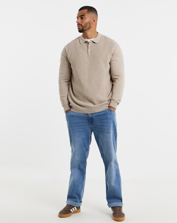 Textured Long Sleeve Knitted Polo