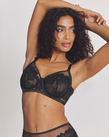 Pretty Secrets Leaf Lace Underwired Balcony Bra Black