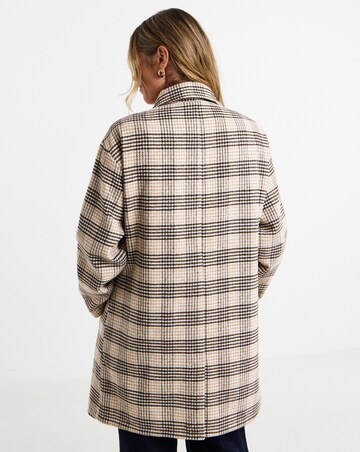 Check Collared Button Front Lined Coat